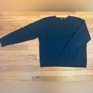 Vintage Jeanne Pierre 100% Wool Blue/Green Ribbed Crewneck Sweater Size Large